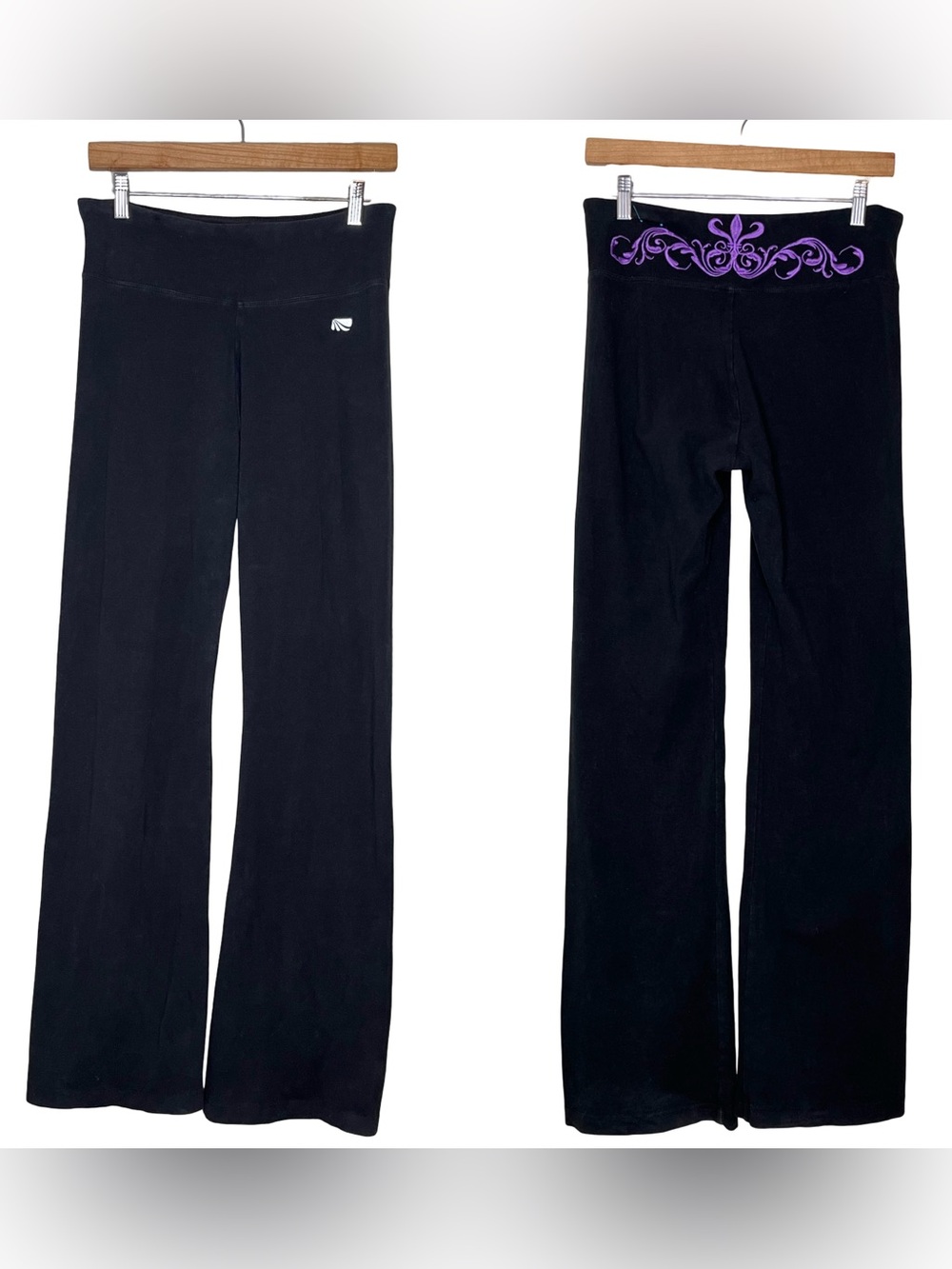 Y2K Embroidered Tribal Fold Over Flare Yoga Pants Sz L